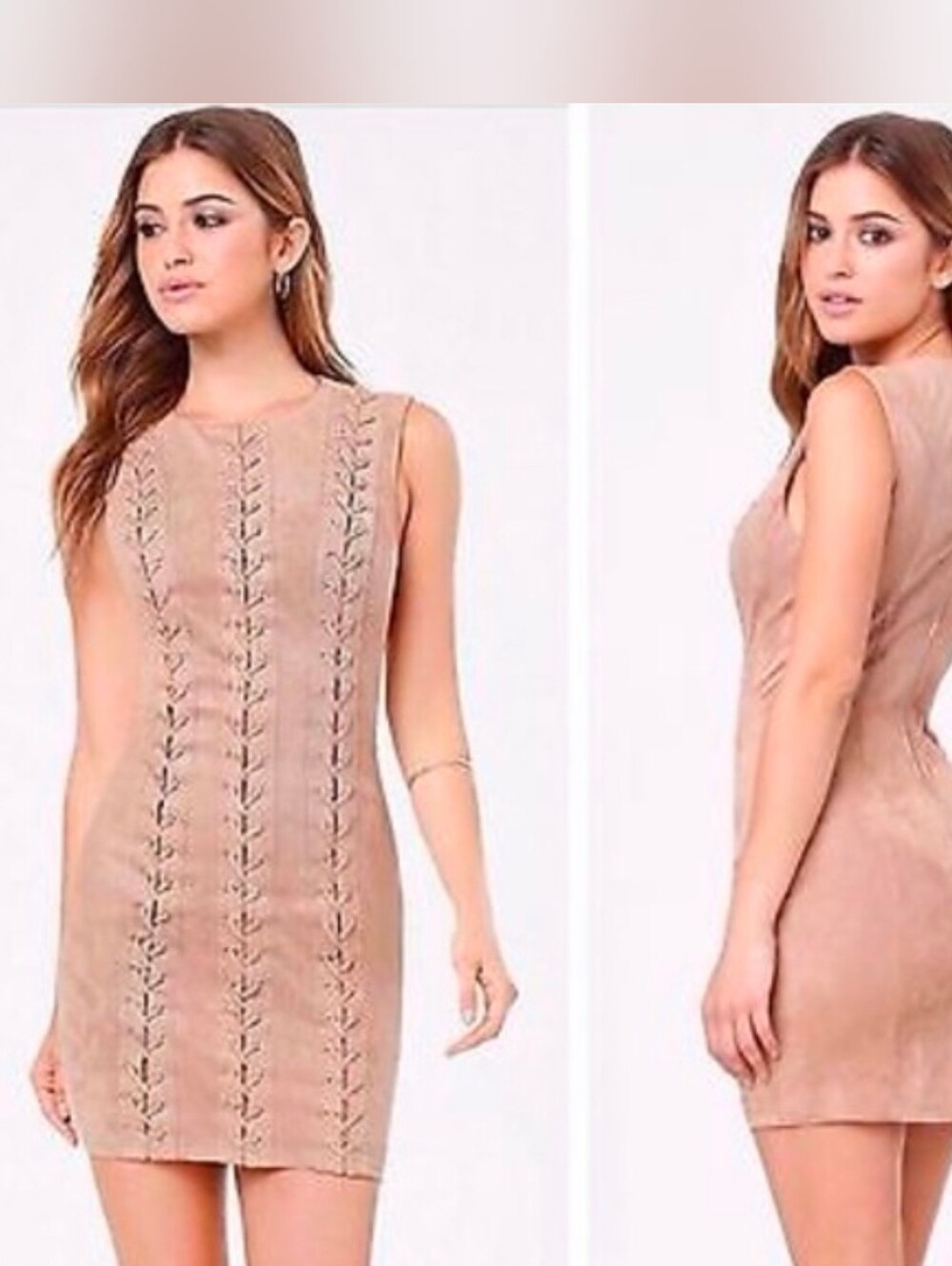 BEBE Tan Josie Faux Suede Lace-up Dress Size 10